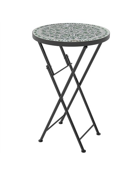 Outsunny Mosaic Outdoor Garden Table, 35.5cm Round Folding Coffee Table with Metal Frame for Balcony Terrace, Green - pic 179780 | FastDaddyshop
