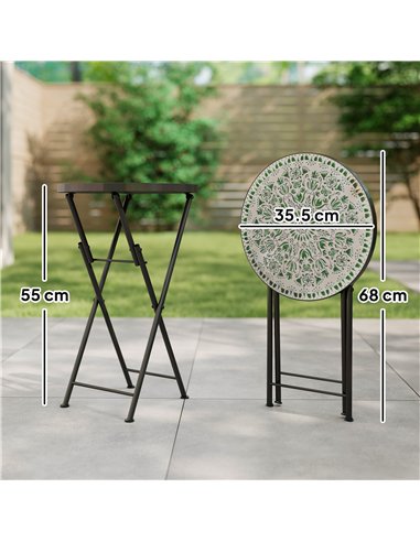 Outsunny Mosaic Outdoor Garden Table, 35.5cm Round Folding Coffee Table with Metal Frame for Balcony Terrace, Green