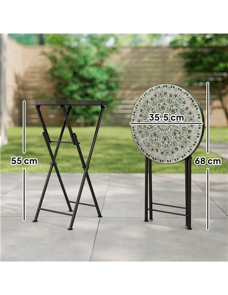 Outsunny Mosaic Outdoor Garden Table, 35.5cm Round Folding Coffee Table with Metal Frame for Balcony Terrace, Green - pic 179782 | FastDaddyshop