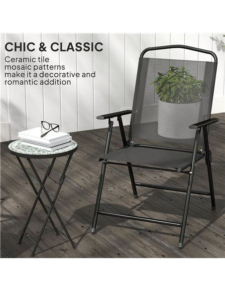 Outsunny Mosaic Outdoor Garden Table, 35.5cm Round Folding Coffee Table with Metal Frame for Balcony Terrace, Green - pic 179783 | FastDaddyshop
