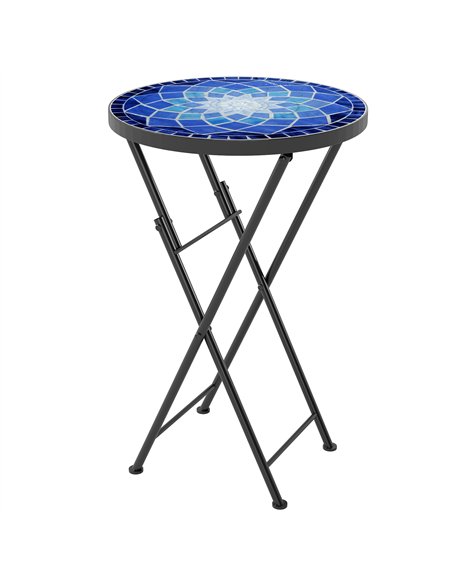 Outsunny Mosaic Outdoor Garden Table, 35.5cm Round Folding Coffee Table with Metal Frame for Balcony Terrace, Navy Blue - pic 179789 | FastDaddyshop