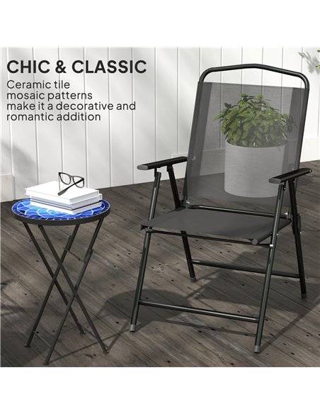 Outsunny Mosaic Outdoor Garden Table, 35.5cm Round Folding Coffee Table with Metal Frame for Balcony Terrace, Navy Blue - pic 179792 | FastDaddyshop