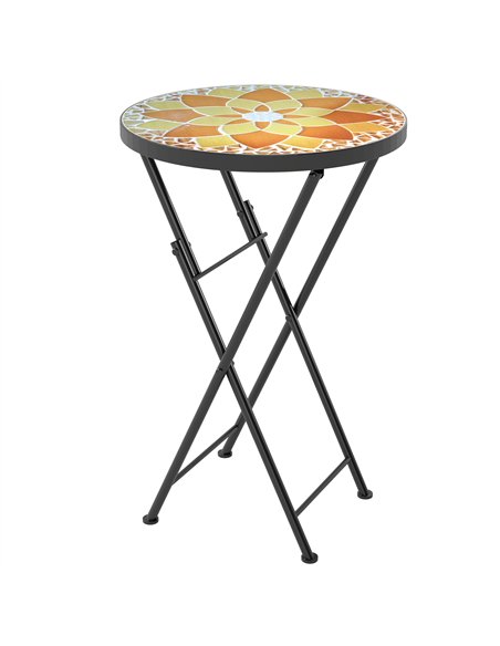 Outsunny Mosaic Outdoor Garden Table, 35.5cm Round Folding Coffee Table with Metal Frame for Balcony Terrace, Yellow - pic 179798 | FastDaddyshop