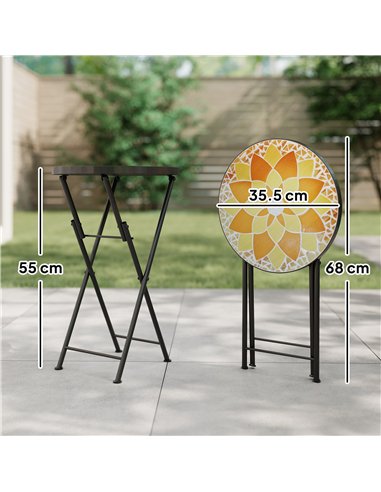 Outsunny Mosaic Outdoor Garden Table, 35.5cm Round Folding Coffee Table with Metal Frame for Balcony Terrace, Yellow