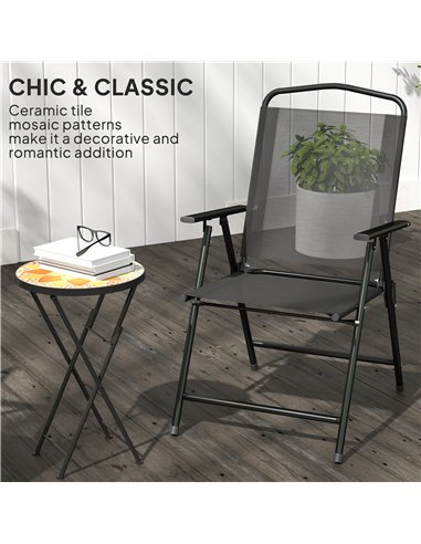 Outsunny Mosaic Outdoor Garden Table, 35.5cm Round Folding Coffee Table with Metal Frame for Balcony Terrace, Yellow