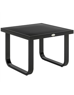 Outsunny Outdoor Garden Coffee Table, Rectangle Metal Side Table with Tempered Glass Tabletop, Adjustable Foot Pads