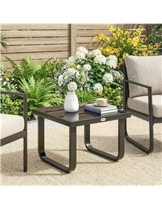 Outsunny Outdoor Garden Coffee Table, Rectangle Metal Side Table with Tempered Glass Tabletop, Adjustable Foot Pads 2