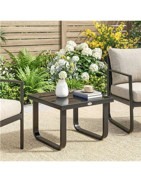 Outsunny Outdoor Garden Coffee Table, Rectangle Metal Side Table with Tempered Glass Tabletop, Adjustable Foot Pads - pic 179808 | FastDaddyshop