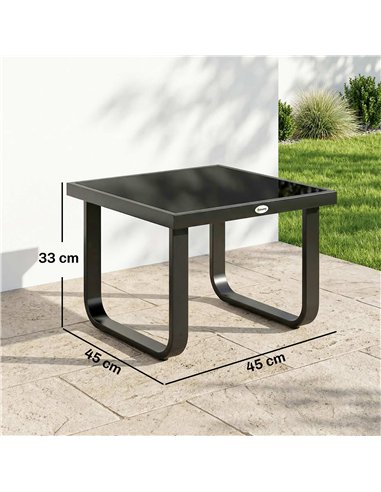 Outsunny Outdoor Garden Coffee Table, Rectangle Metal Side Table with Tempered Glass Tabletop, Adjustable Foot Pads