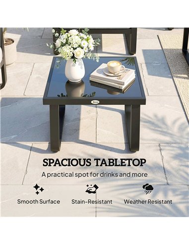 Outsunny Outdoor Garden Coffee Table, Rectangle Metal Side Table with Tempered Glass Tabletop, Adjustable Foot Pads