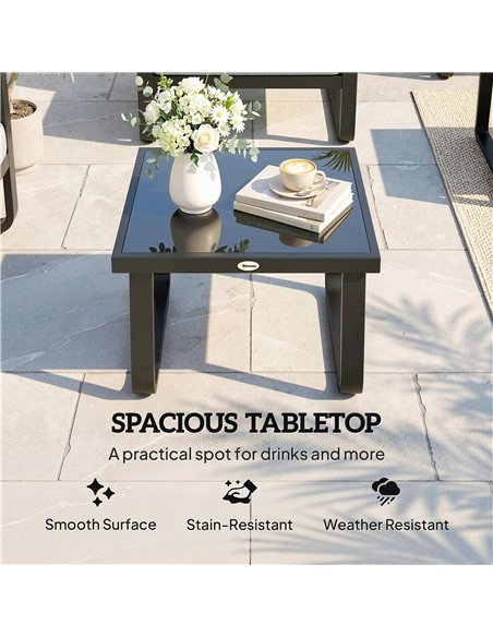 Outsunny Outdoor Garden Coffee Table, Rectangle Metal Side Table with Tempered Glass Tabletop, Adjustable Foot Pads - pic 179810 | FastDaddyshop