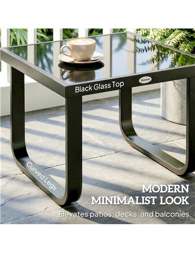Outsunny Outdoor Garden Coffee Table, Rectangle Metal Side Table with Tempered Glass Tabletop, Adjustable Foot Pads