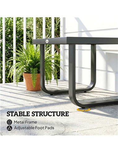 Outsunny Outdoor Garden Coffee Table, Rectangle Metal Side Table with Tempered Glass Tabletop, Adjustable Foot Pads