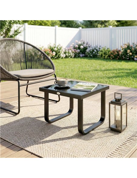 Outsunny Outdoor Garden Coffee Table, Rectangle Metal Side Table with Tempered Glass Tabletop, Adjustable Foot Pads - pic 179813 | FastDaddyshop