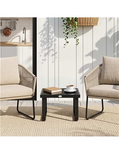 Outsunny Outdoor Garden Coffee Table, Rectangle Metal Side Table with Tempered Glass Tabletop, Adjustable Foot Pads