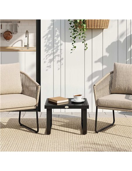 Outsunny Outdoor Garden Coffee Table, Rectangle Metal Side Table with Tempered Glass Tabletop, Adjustable Foot Pads - pic 179814 | FastDaddyshop