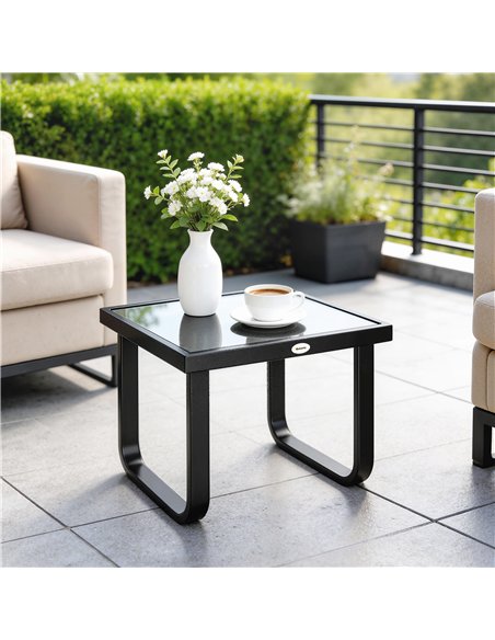 Outsunny Outdoor Garden Coffee Table, Rectangle Metal Side Table with Tempered Glass Tabletop, Adjustable Foot Pads - pic 179815 | FastDaddyshop