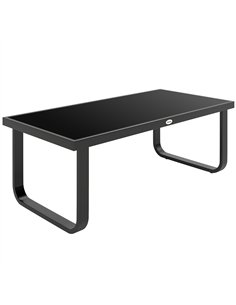 Outsunny Outdoor Garden Coffee Table, Rectangle Metal Side Table with Tempered Glass Tabletop, Adjustable Foot Pads