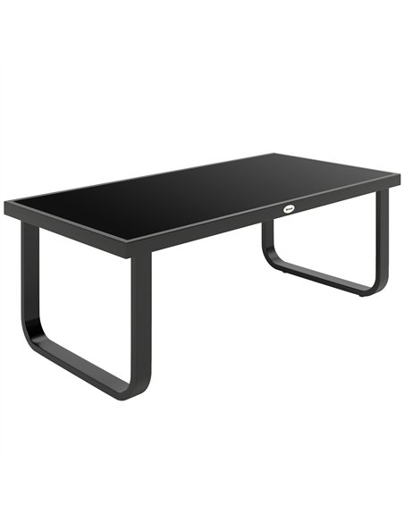 Outsunny Outdoor Garden Coffee Table, Rectangle Metal Side Table with Tempered Glass Tabletop, Adjustable Foot Pads - pic 179816 | FastDaddyshop