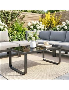 Outsunny Outdoor Garden Coffee Table, Rectangle Metal Side Table with Tempered Glass Tabletop, Adjustable Foot Pads 2