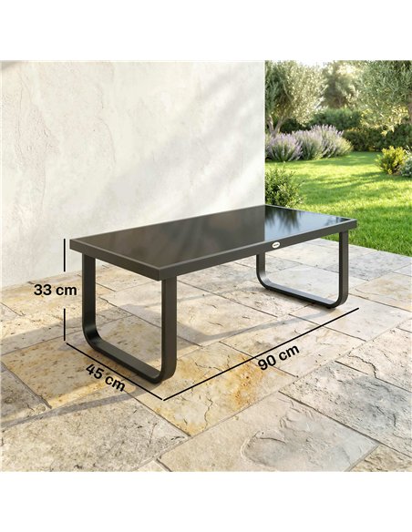 Outsunny Outdoor Garden Coffee Table, Rectangle Metal Side Table with Tempered Glass Tabletop, Adjustable Foot Pads - pic 179818 | FastDaddyshop