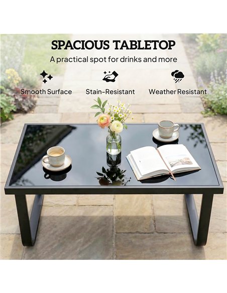 Outsunny Outdoor Garden Coffee Table, Rectangle Metal Side Table with Tempered Glass Tabletop, Adjustable Foot Pads - pic 179819 | FastDaddyshop