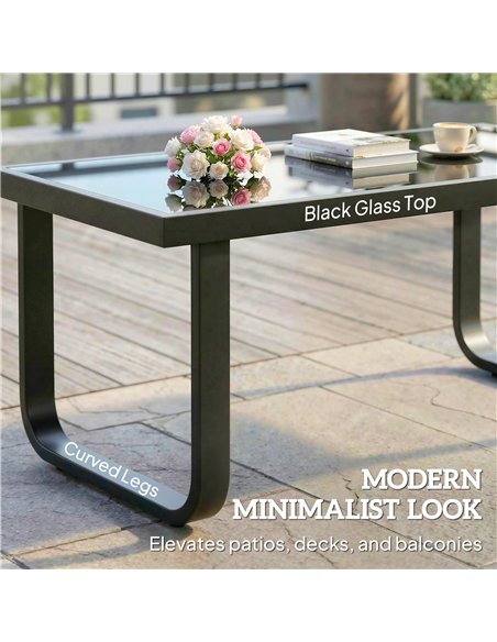 Outsunny Outdoor Garden Coffee Table, Rectangle Metal Side Table with Tempered Glass Tabletop, Adjustable Foot Pads - pic 179820 | FastDaddyshop