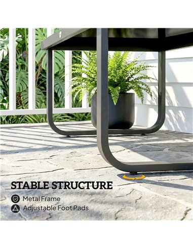 Outsunny Outdoor Garden Coffee Table, Rectangle Metal Side Table with Tempered Glass Tabletop, Adjustable Foot Pads