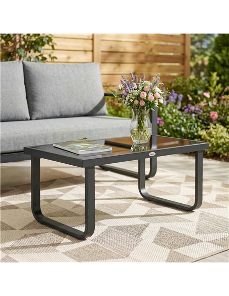 Outsunny Outdoor Garden Coffee Table, Rectangle Metal Side Table with Tempered Glass Tabletop, Adjustable Foot Pads - pic 179823 | FastDaddyshop
