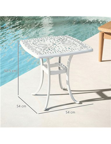 Outsunny Outdoor Garden Table with 38mm Dia. Umbrella Hole, Cast Aluminium Patio End Table with Anti-slip Foot Pads for Garden