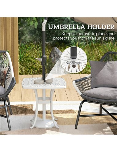 Outsunny Outdoor Garden Table with 38mm Dia. Umbrella Hole, Cast Aluminium Patio End Table with Anti-slip Foot Pads for Garden