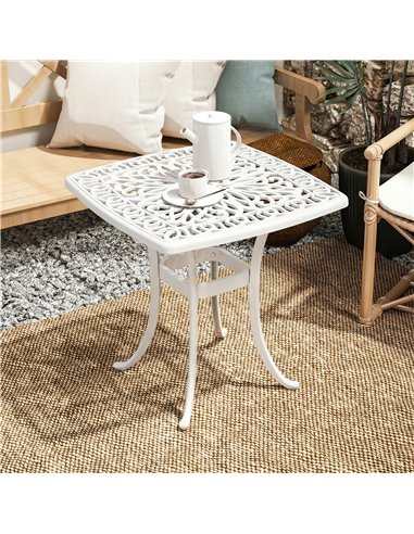 Outsunny Outdoor Garden Table with 38mm Dia. Umbrella Hole, Cast Aluminium Patio End Table with Anti-slip Foot Pads for Garden