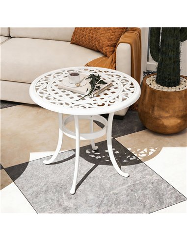 Outsunny 60 cm Round Garden Table, Cast Aluminium Outdoor Patio Table, White