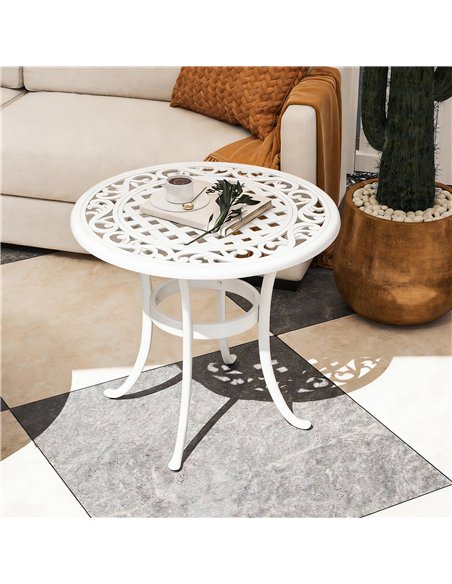 Outsunny 60 cm Round Garden Table, Cast Aluminium Outdoor Patio Table, White - pic 179835 | FastDaddyshop