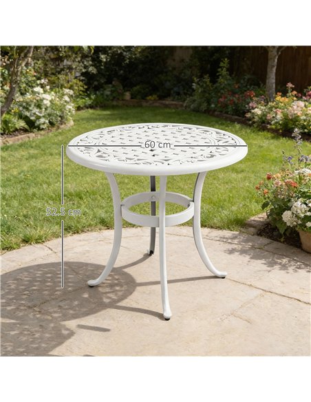 Outsunny 60 cm Round Garden Table, Cast Aluminium Outdoor Patio Table, White - pic 179836 | FastDaddyshop