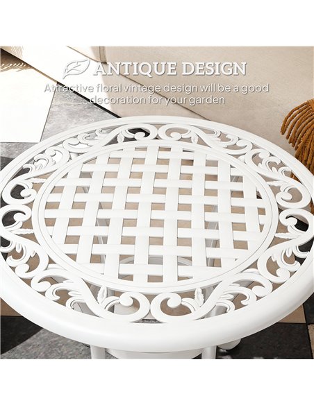 Outsunny 60 cm Round Garden Table, Cast Aluminium Outdoor Patio Table, White - pic 179837 | FastDaddyshop