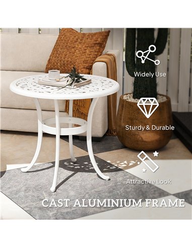 Outsunny 60 cm Round Garden Table, Cast Aluminium Outdoor Patio Table, White