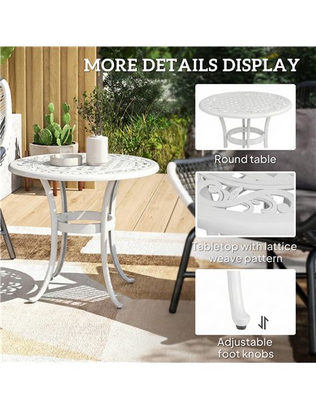 Outsunny 60 cm Round Garden Table, Cast Aluminium Outdoor Patio Table, White - pic 179839 | FastDaddyshop