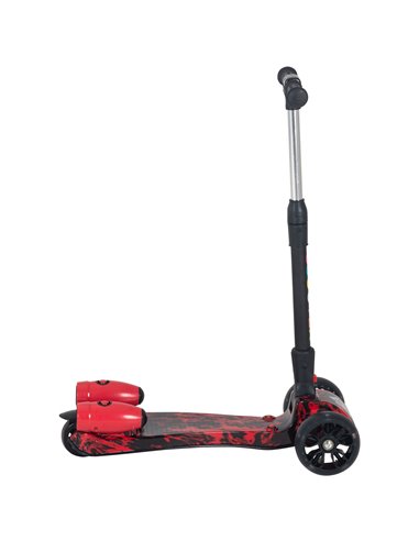 HOMCOM Kids 3 Wheel Foldable Kick Scooter with Flashing Wheels, Music, Water Spray, Red