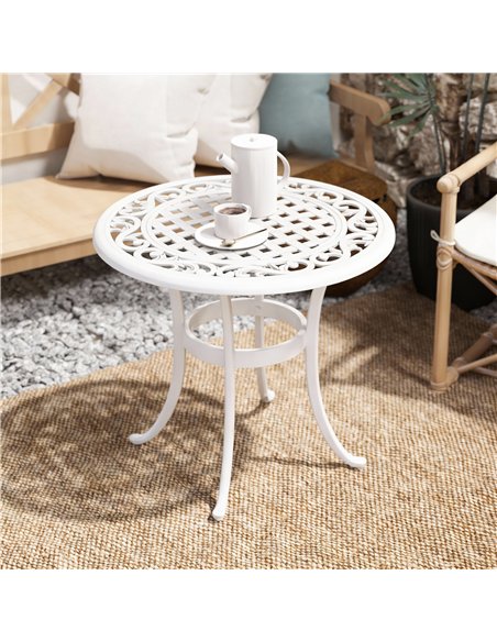 Outsunny 60 cm Round Garden Table, Cast Aluminium Outdoor Patio Table, White - pic 179840 | FastDaddyshop