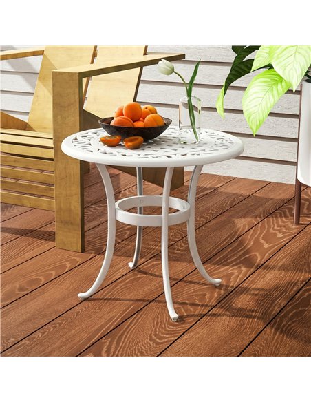 Outsunny 60 cm Round Garden Table, Cast Aluminium Outdoor Patio Table, White - pic 179841 | FastDaddyshop