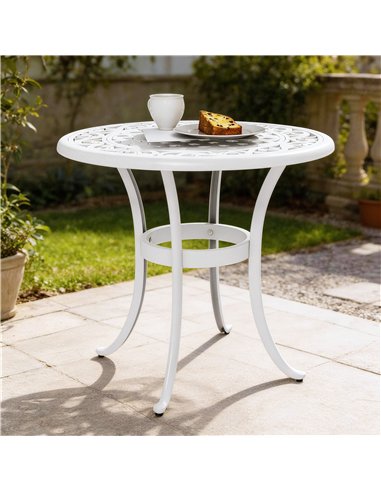 Outsunny 60 cm Round Garden Table, Cast Aluminium Outdoor Patio Table, White