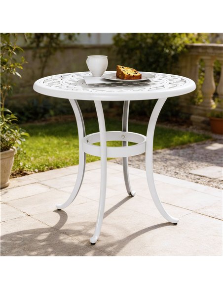 Outsunny 60 cm Round Garden Table, Cast Aluminium Outdoor Patio Table, White - pic 179842 | FastDaddyshop
