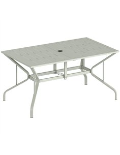 Outsunny Rectangle Garden Table with Parasol Hole, Outdoor Dining Table for 6, Patio Table for Balcony, 150cm x 90cm, Light Grey