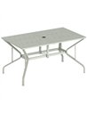 Outsunny Rectangle Garden Table with Parasol Hole, Outdoor Dining Table for 6, Patio Table for Balcony, 150cm x 90cm, Light Grey