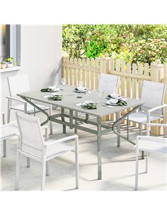 Outsunny Rectangle Garden Table with Parasol Hole, Outdoor Dining Table for 6, Patio Table for Balcony, 150cm x 90cm, Light Grey 2