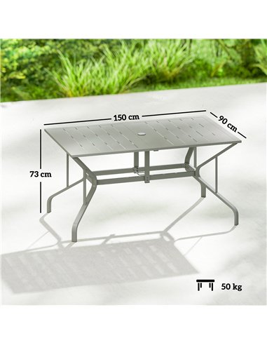 Outsunny Rectangle Garden Table with Parasol Hole, Outdoor Dining Table for 6, Patio Table for Balcony, 150cm x 90cm, Light Grey