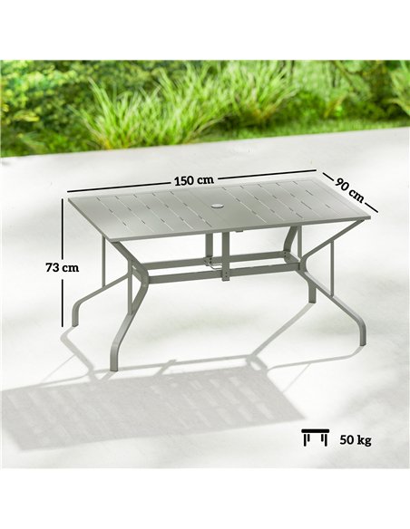 Outsunny Rectangle Garden Table with Parasol Hole, Outdoor Dining Table for 6, Patio Table for Balcony, 150cm x 90cm, Light Grey - pic 179845 | FastDaddyshop