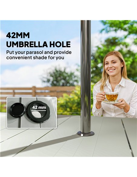 Outsunny Rectangle Garden Table with Parasol Hole, Outdoor Dining Table for 6, Patio Table for Balcony, 150cm x 90cm, Light Grey - pic 179846 | FastDaddyshop