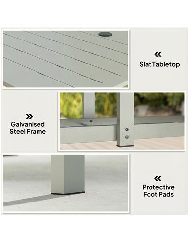 Outsunny Rectangle Garden Table with Parasol Hole, Outdoor Dining Table for 6, Patio Table for Balcony, 150cm x 90cm, Light Grey